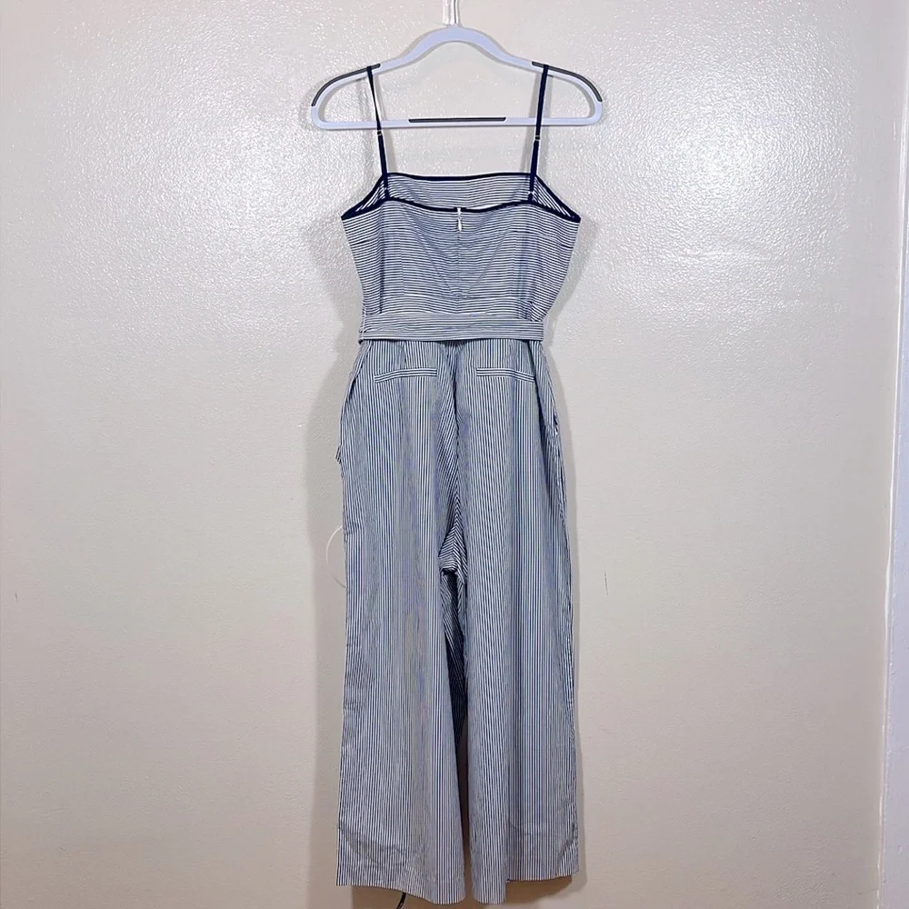 J. Crew Marseille Blue Pinstriped Striped Blue Jumpsuit with Belt size 6